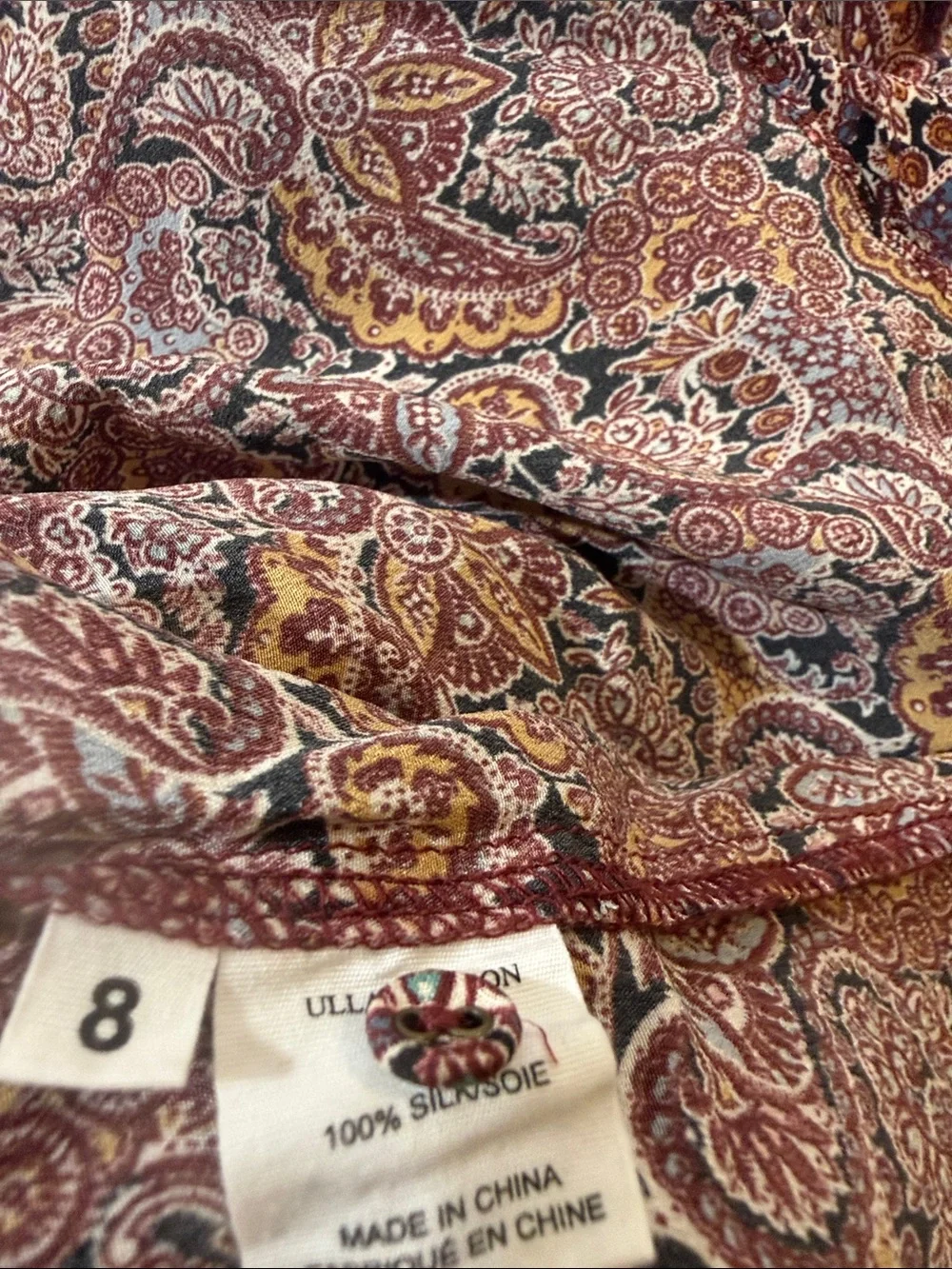 Ulla Johnson Arda 100% Silk Ruffle Top Blouse in Goldenrod/Wine Paisley Medium 8